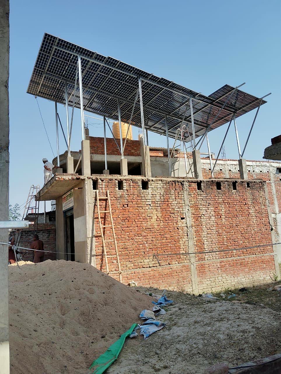 Wide view of a completed custom-engineered solar mounting structure